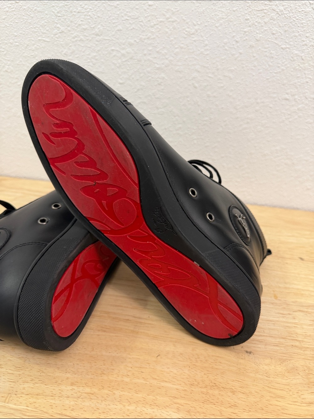 Christian Louboutin Men’s Black Leather High-Top Sneakers with Logo Patch - Picture 12 of 12